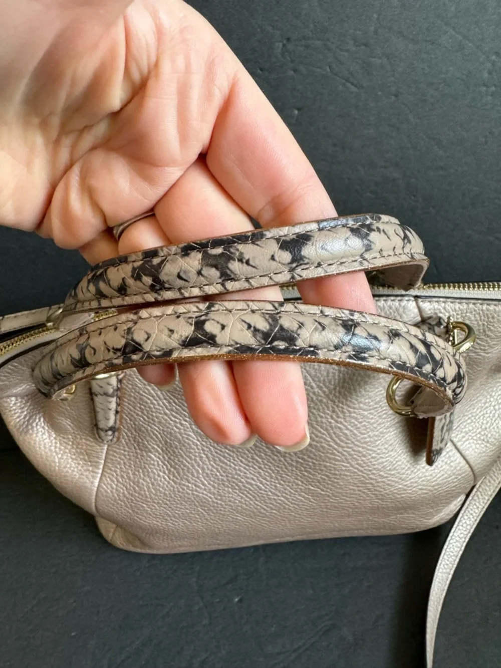 Coach Kelsey Metallic Top Handle Bag Reptile Print Handles Crossbody Purse - Picture 2 of 16